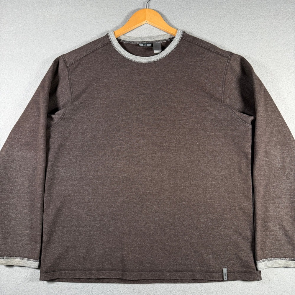 REI Mens Large Long Sleeve Crew Neck Shirt Brown Heathered Cotton Blend 14582